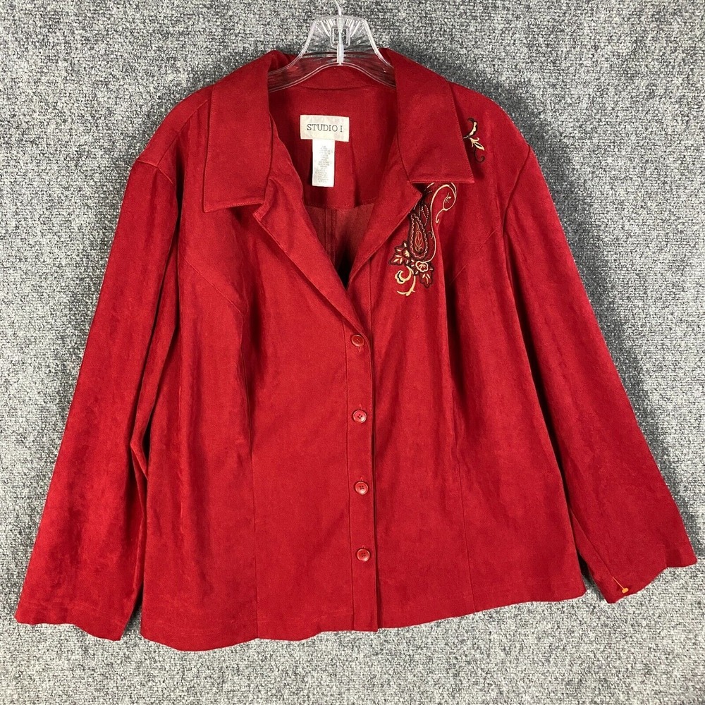 Studio I Blazer‎ Jacket Women's Size 20W Polyester Red 4 Button Adults